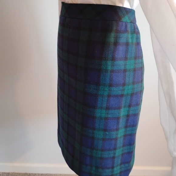 J. G. Hook Wool Pencil Skirt Blue Green Tartan Plaid Classic Vintage Size 10 - Picture 6 of 14